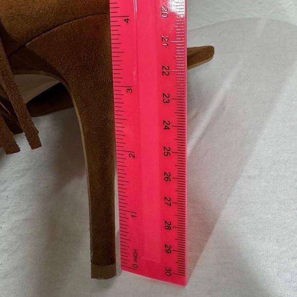 Express Brown Suede Leather Fringe Peep Toe Heeled Boho Western Booties Size 9 - Picture 4 of 11